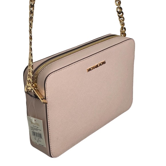 Michael Kors Jet Set Item Crossbody Shoulder Bag Pink Leather Everyday Handbag L - Picture 1 of 8